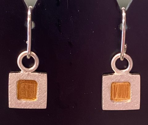 Little Squares - earrings - sterling silver, 24ct. gold, Reticulated, Keum Boo